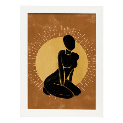 Poster con ilustracion de mujer. Dibujos con formas, caras, cuerpos y gestos de mujeres. 'Mujeres 3'.-Artwork-Nacnic-A4-Marco Blanco-Nacnic Estudio SL