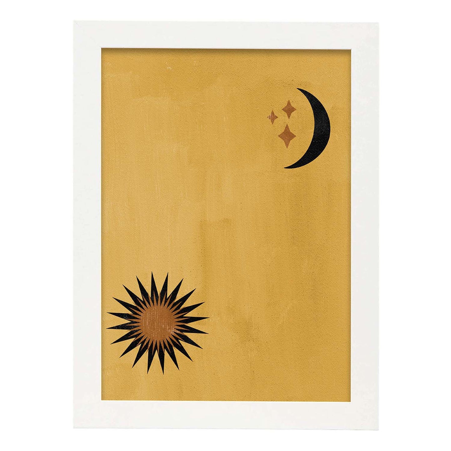 Poster con imágenes abstractas de soles y lunas. Lámina con cuerpos celestiales en tonos marrones. 'Celestial 11-Artwork-Nacnic-A3-Marco Blanco-Nacnic Estudio SL