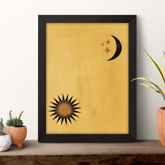 Poster con imágenes abstractas de soles y lunas. Lámina con cuerpos celestiales en tonos marrones. 'Celestial 11-Artwork-Nacnic-Nacnic Estudio SL