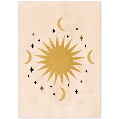 Poster con imágenes abstractas de soles y lunas. Lámina con cuerpos celestiales en tonos marrones. 'Celestial 12-Artwork-Nacnic-A4-Sin marco-Nacnic Estudio SL