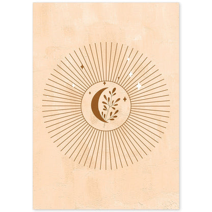 Poster con imágenes abstractas de soles y lunas. Lámina con cuerpos celestiales en tonos marrones. 'Celestial 13-Artwork-Nacnic-A4-Sin marco-Nacnic Estudio SL