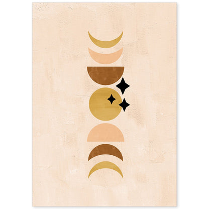 Poster con imágenes abstractas de soles y lunas. Lámina con cuerpos celestiales en tonos marrones. 'Celestial 2-Artwork-Nacnic-A4-Sin marco-Nacnic Estudio SL
