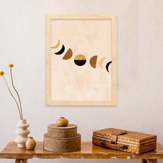 Poster con imágenes abstractas de soles y lunas. Lámina con cuerpos celestiales en tonos marrones. 'Celestial 7-Artwork-Nacnic-Nacnic Estudio SL