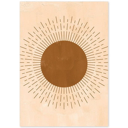 Poster con imágenes abstractas de soles y lunas. Lámina con cuerpos celestiales en tonos marrones. 'Celestial 8-Artwork-Nacnic-A4-Sin marco-Nacnic Estudio SL