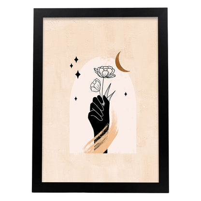 Poster con imágenes místicas, con imágenes de soles y lunas. misticismo, esoterismo, y paganismo. 'Místico 10'.-Artwork-Nacnic-A4-Marco Negro-Nacnic Estudio SL