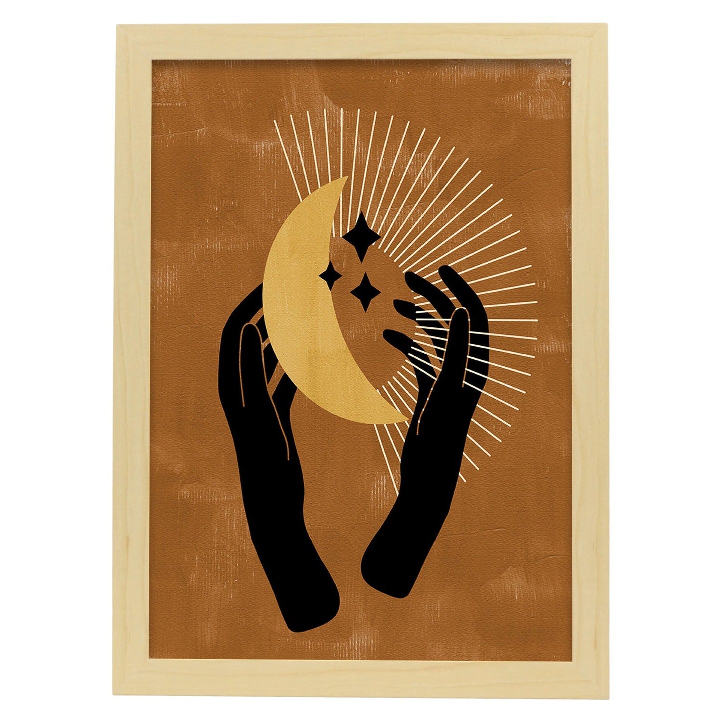 Poster con imágenes místicas, con imágenes de soles y lunas. misticismo, esoterismo, y paganismo. 'Místico 12'.-Artwork-Nacnic-A3-Marco Madera clara-Nacnic Estudio SL