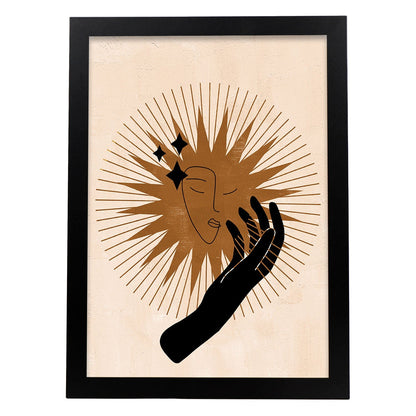 Poster con imágenes místicas, con imágenes de soles y lunas. misticismo, esoterismo, y paganismo. 'Místico 14'.-Artwork-Nacnic-A4-Marco Negro-Nacnic Estudio SL