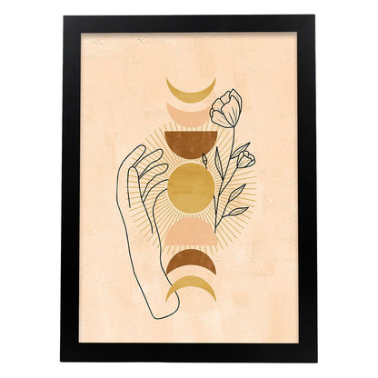 Poster con imágenes místicas, con imágenes de soles y lunas. misticismo, esoterismo, y paganismo. 'Místico 15'.-Artwork-Nacnic-A4-Marco Negro-Nacnic Estudio SL