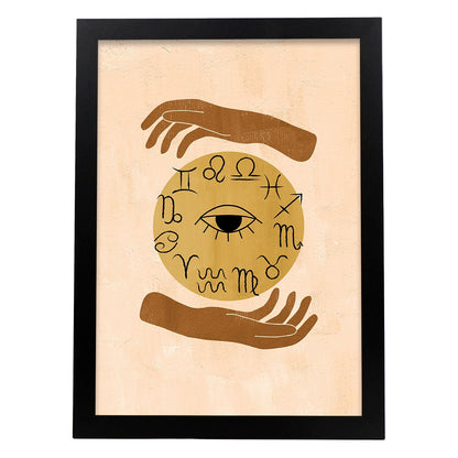Poster con imágenes místicas, con imágenes de soles y lunas. misticismo, esoterismo, y paganismo. 'Místico 16'.-Artwork-Nacnic-A4-Marco Negro-Nacnic Estudio SL