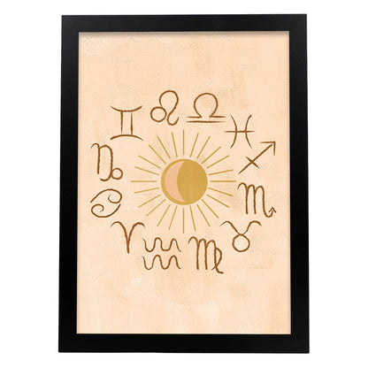 Poster con imágenes místicas, con imágenes de soles y lunas. misticismo, esoterismo, y paganismo. 'Místico 17'.-Artwork-Nacnic-A4-Marco Negro-Nacnic Estudio SL