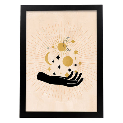 Poster con imágenes místicas, con imágenes de soles y lunas. misticismo, esoterismo, y paganismo. 'Místico 5'.-Artwork-Nacnic-A4-Marco Negro-Nacnic Estudio SL