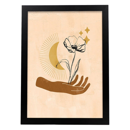Poster con imágenes místicas, con imágenes de soles y lunas. misticismo, esoterismo, y paganismo. 'Místico 7'.-Artwork-Nacnic-A4-Marco Negro-Nacnic Estudio SL