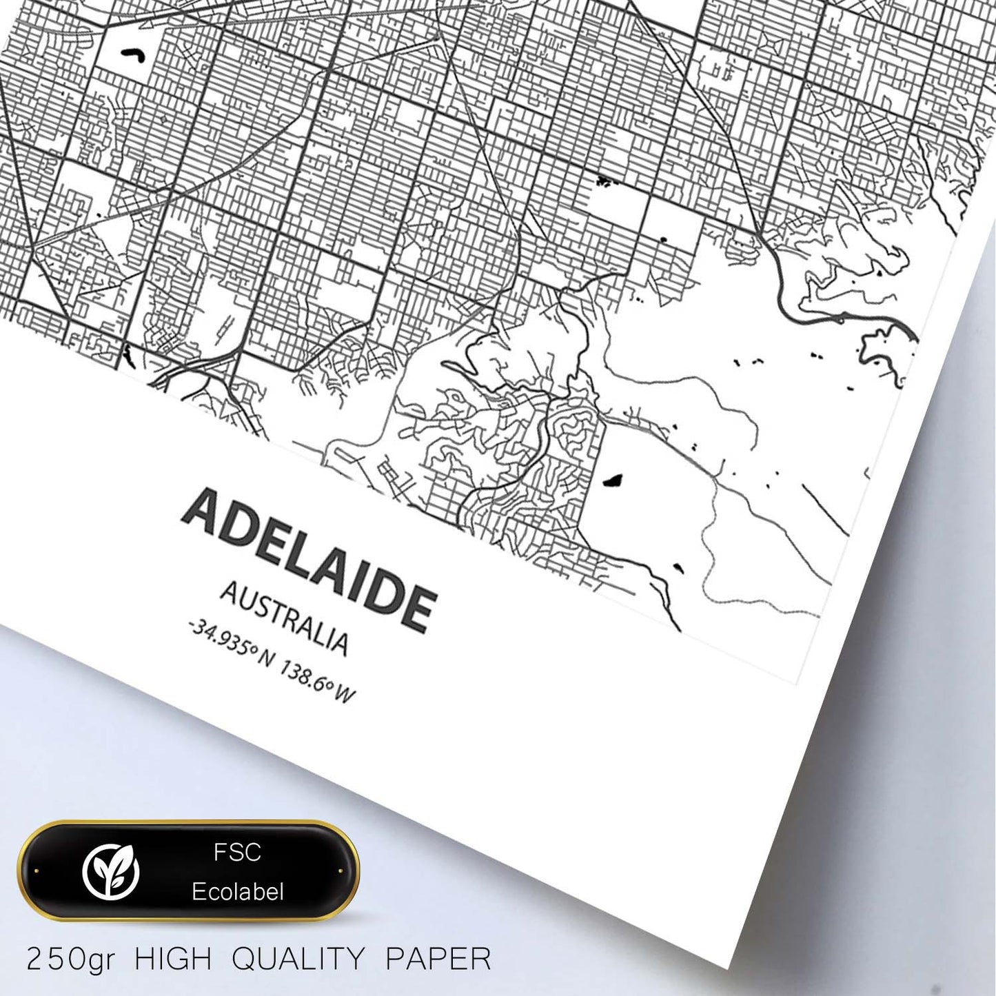 Poster con mapa de Adelaide - Australia. Láminas de ciudades de Australia con mares y ríos en color negro.-Artwork-Nacnic-Nacnic Estudio SL