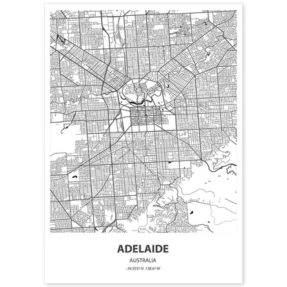 Poster con mapa de Adelaide - Australia. Láminas de ciudades de Australia con mares y ríos en color negro.-Artwork-Nacnic-A4-Sin marco-Nacnic Estudio SL
