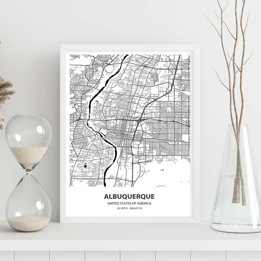 Poster con mapa de Albuquerque - USA. Láminas de ciudades de Estados Unidos con mares y ríos en color negro.-Artwork-Nacnic-Nacnic Estudio SL