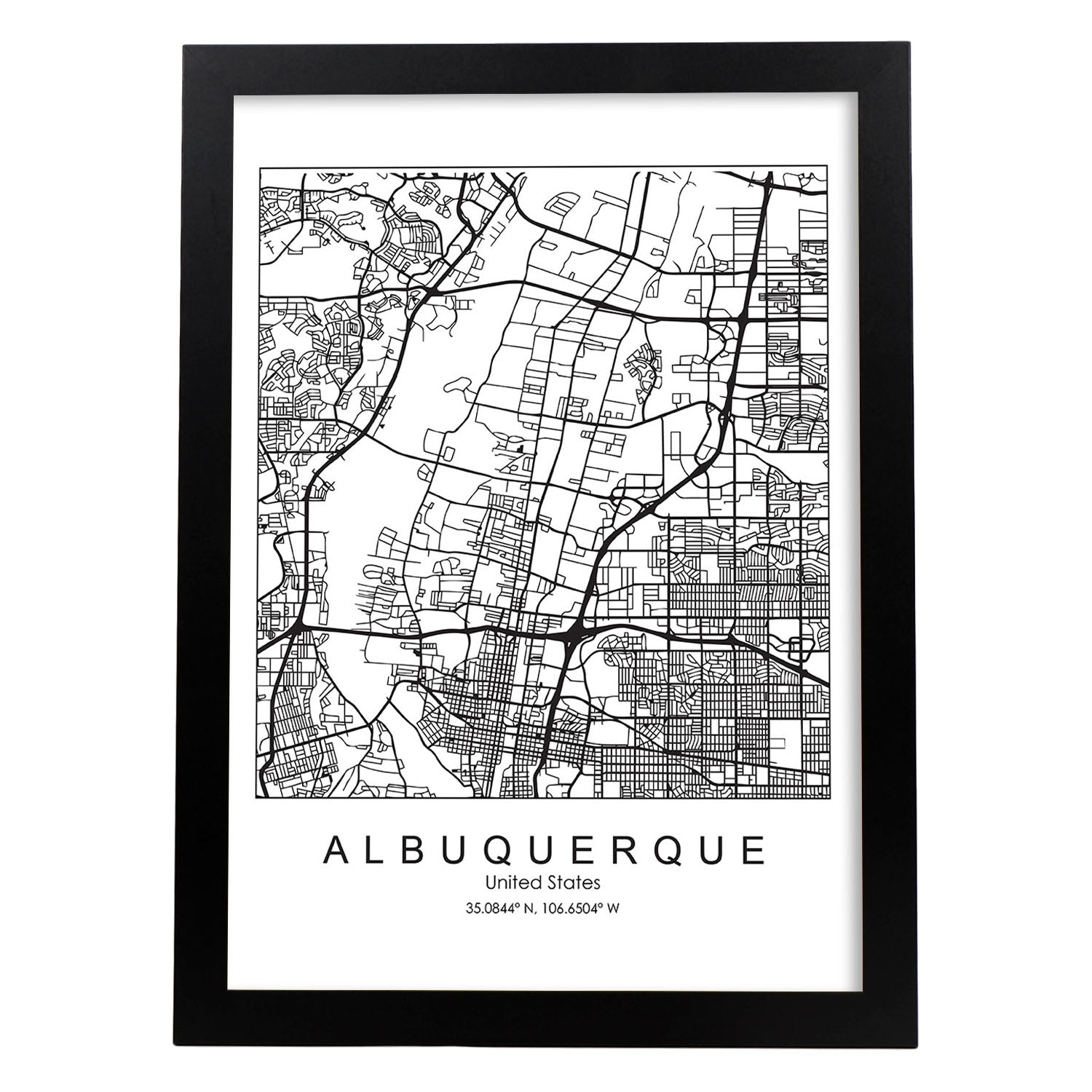 Poster con mapa de Albuquerque. Lámina de Estados Unidos, con imágenes de mapas y carreteras-Artwork-Nacnic-A3-Marco Negro-Nacnic Estudio SL