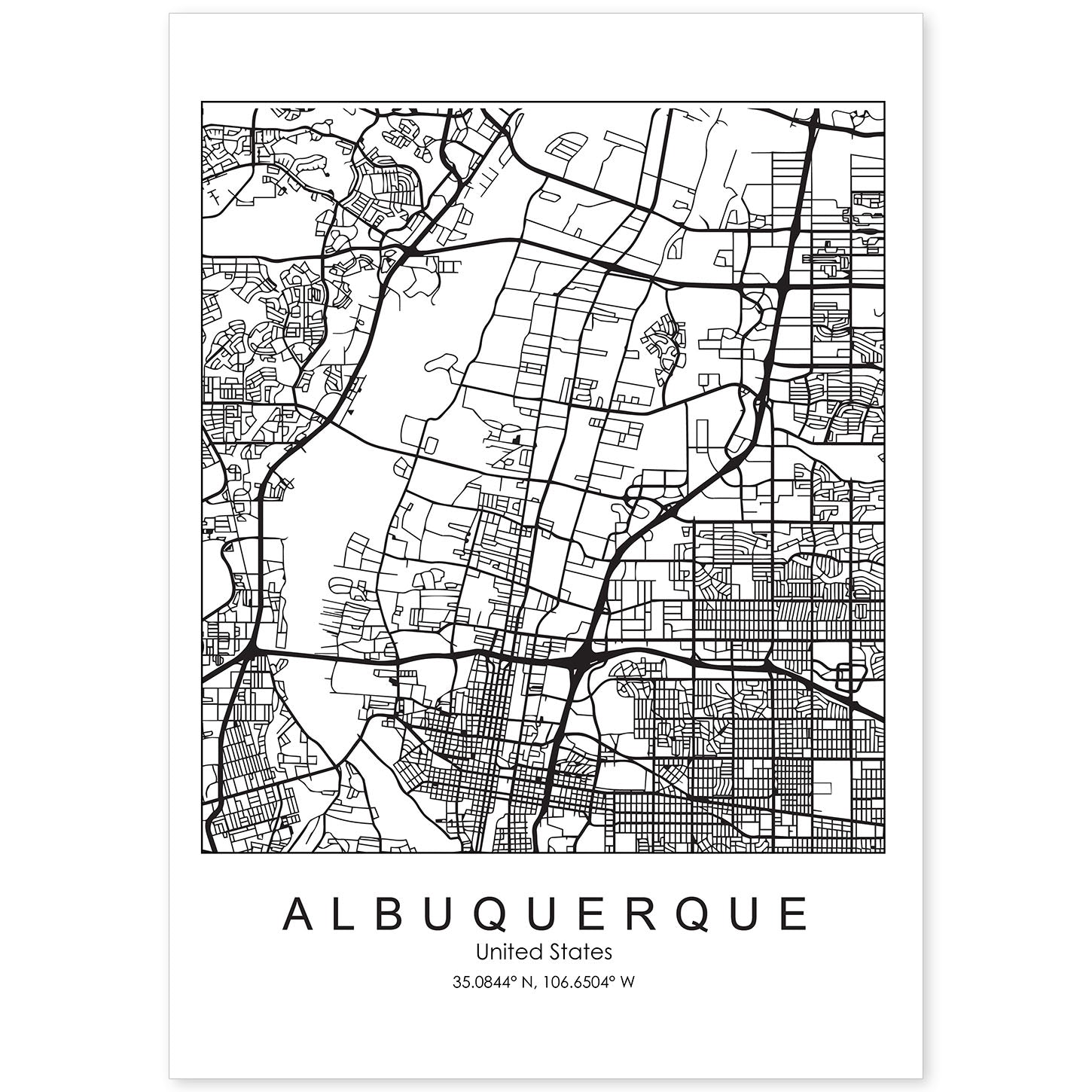 Poster con mapa de Albuquerque. Lámina de Estados Unidos, con imágenes de mapas y carreteras-Artwork-Nacnic-A4-Sin marco-Nacnic Estudio SL