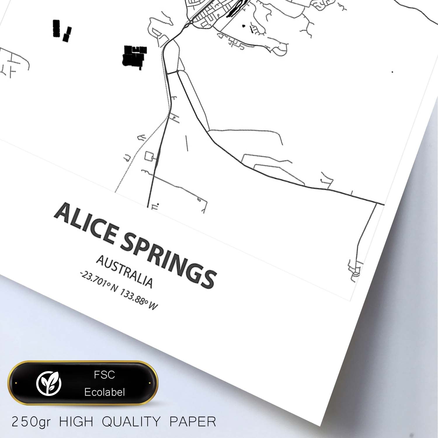Poster con mapa de Alice Springs - Australia. Láminas de ciudades de Australia con mares y ríos en color negro.-Artwork-Nacnic-Nacnic Estudio SL
