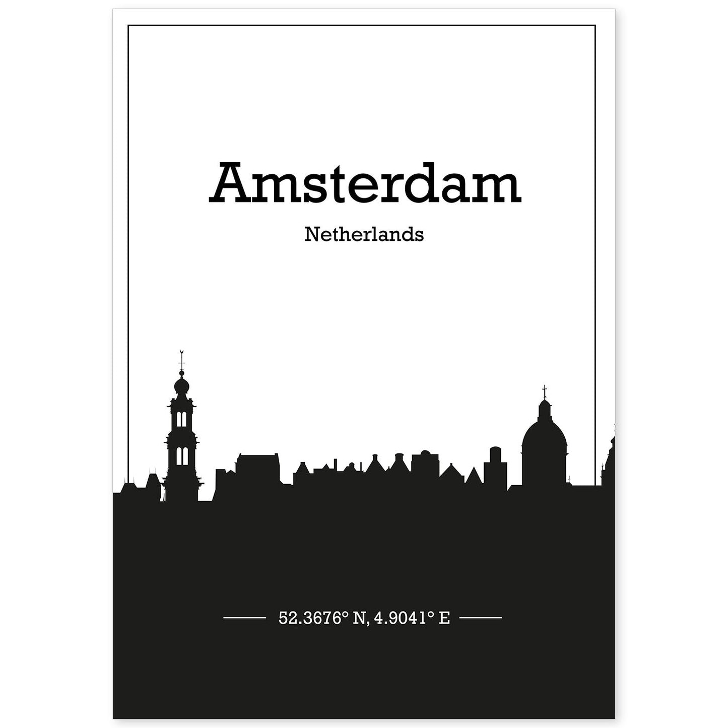Poster con mapa de Amsterdam - Holanda. Láminas con Skyline de ciudades de Europa con sombra negra.-Artwork-Nacnic-A4-Sin marco-Nacnic Estudio SL