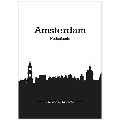 Poster con mapa de Amsterdam - Holanda. Láminas con Skyline de ciudades de Europa con sombra negra.-Artwork-Nacnic-A4-Sin marco-Nacnic Estudio SL