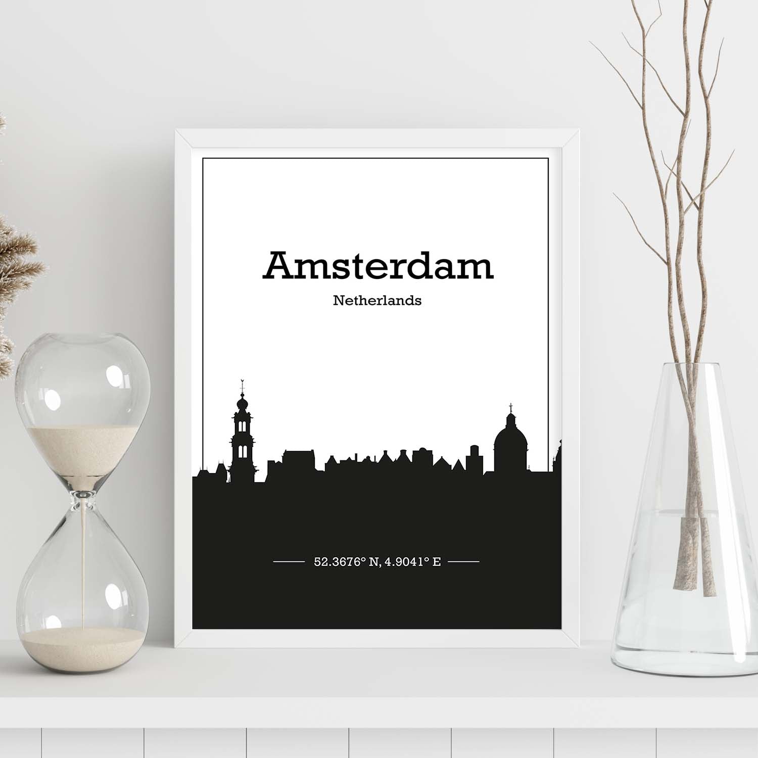 Poster con mapa de Amsterdam - Holanda. Láminas con Skyline de ciudades de Europa con sombra negra.-Artwork-Nacnic-Nacnic Estudio SL