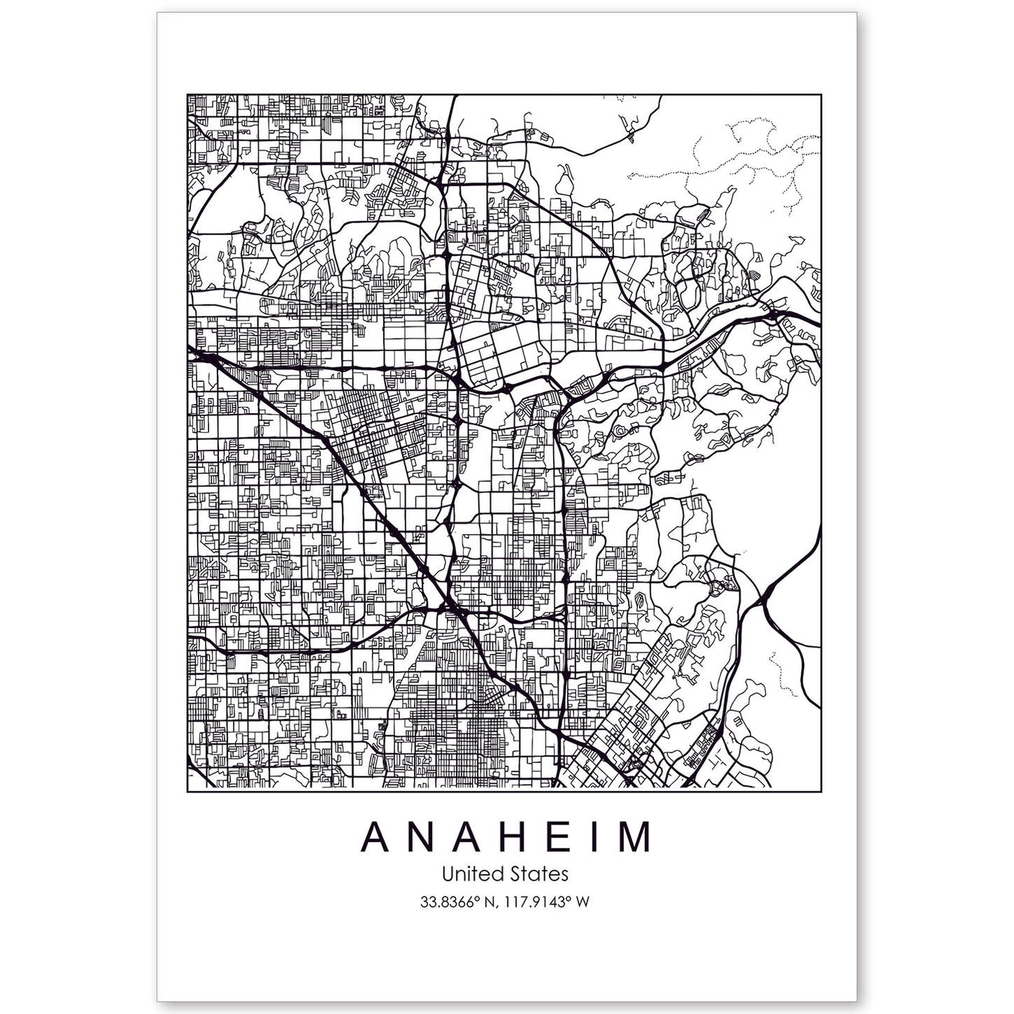 Poster con mapa de Anaheim. Lámina de Estados Unidos, con imágenes de mapas y carreteras-Artwork-Nacnic-A4-Sin marco-Nacnic Estudio SL