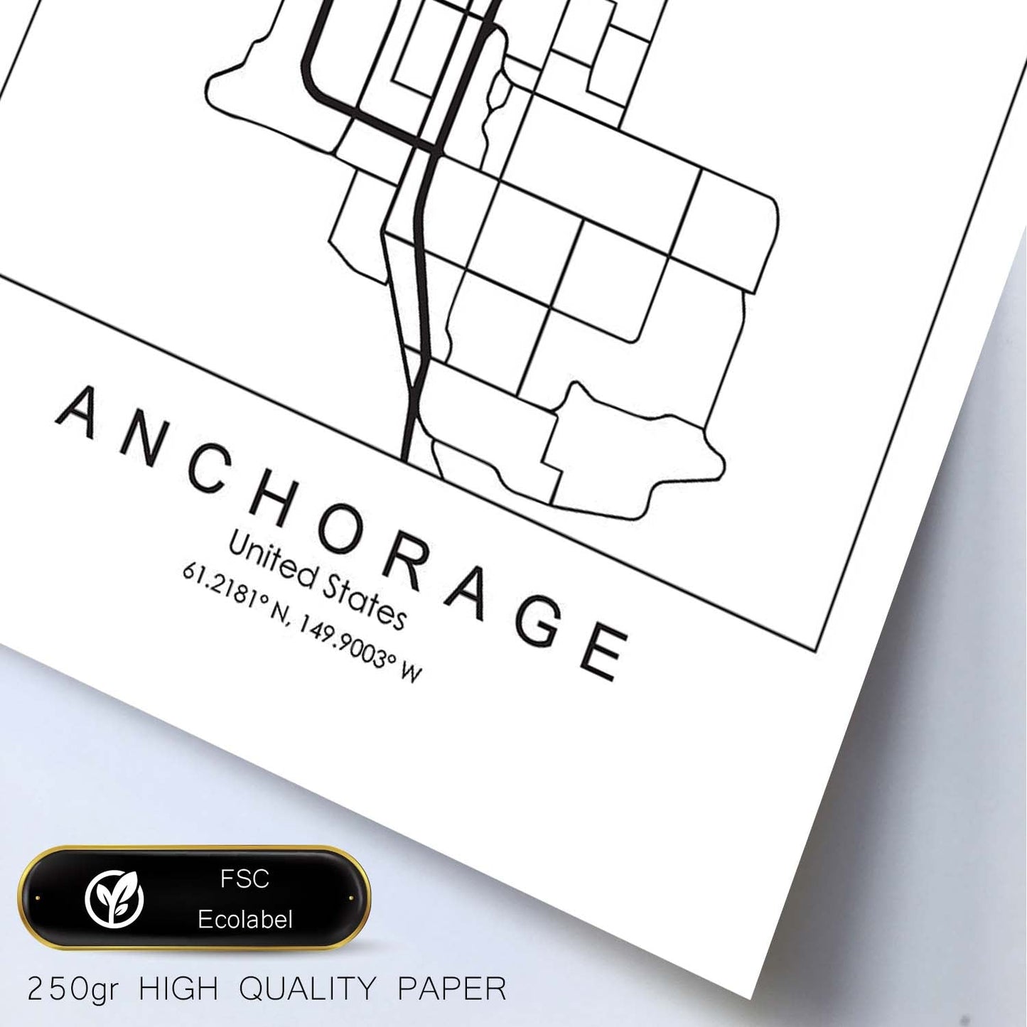 Poster con mapa de Anchorage. Lámina de Estados Unidos, con imágenes de mapas y carreteras-Artwork-Nacnic-Nacnic Estudio SL