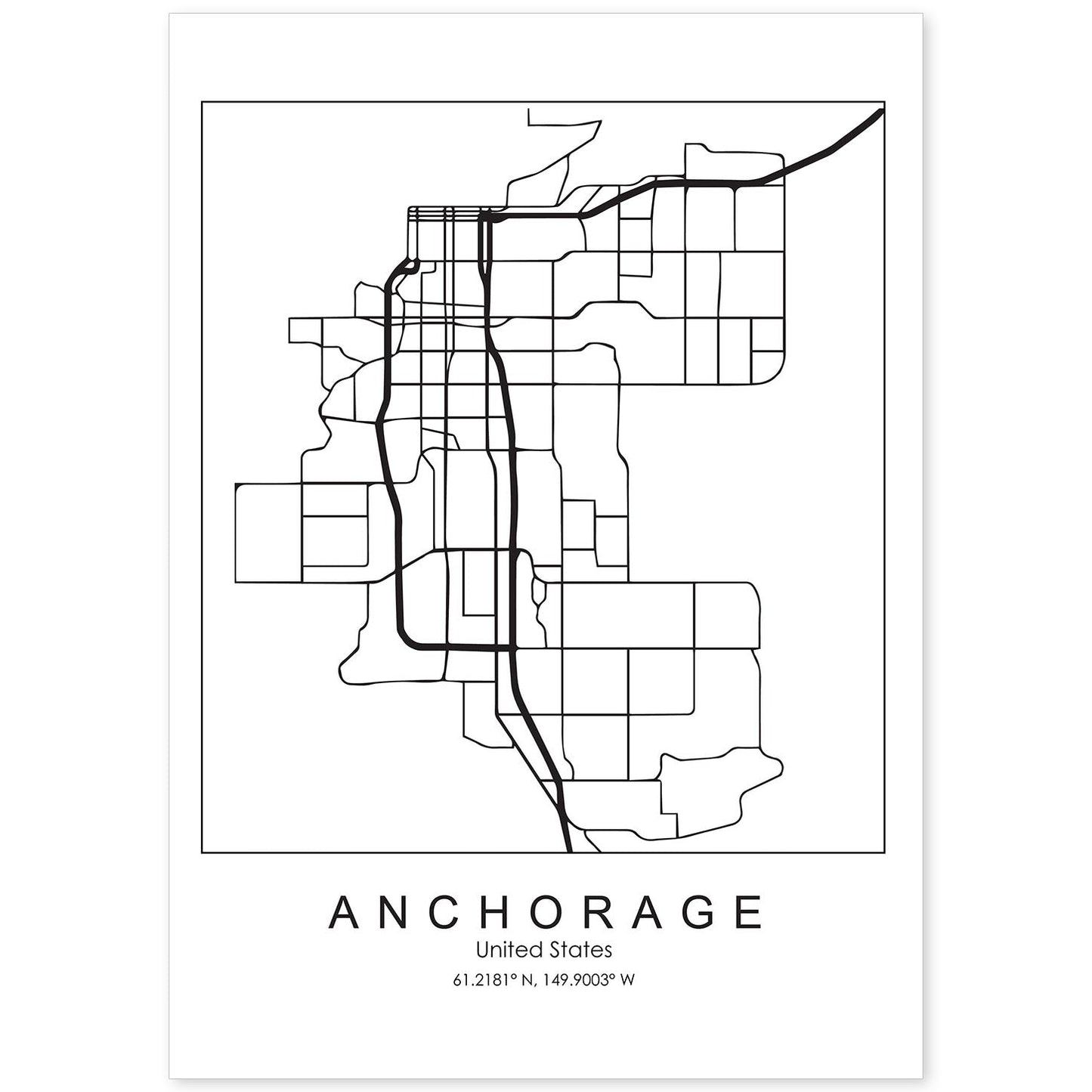 Poster con mapa de Anchorage. Lámina de Estados Unidos, con imágenes de mapas y carreteras-Artwork-Nacnic-A4-Sin marco-Nacnic Estudio SL