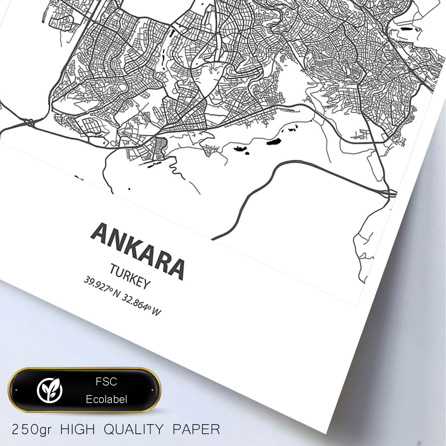 Poster con mapa de Ankara - Turkey. Láminas de ciudades de Oriente Medio con mares y ríos en color negro.-Artwork-Nacnic-Nacnic Estudio SL