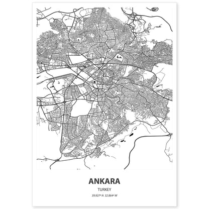 Poster con mapa de Ankara - Turkey. Láminas de ciudades de Oriente Medio con mares y ríos en color negro.-Artwork-Nacnic-A4-Sin marco-Nacnic Estudio SL