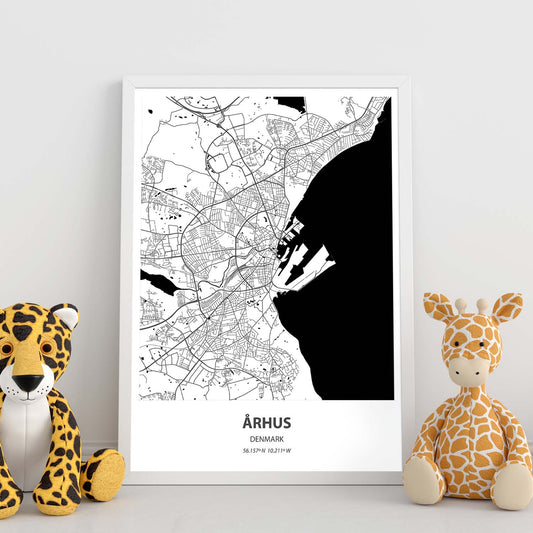 Poster con mapa de Arhus - Dinamarca. Láminas de ciudades del norte de Europa con mares y ríos en color negro.-Artwork-Nacnic-Nacnic Estudio SL