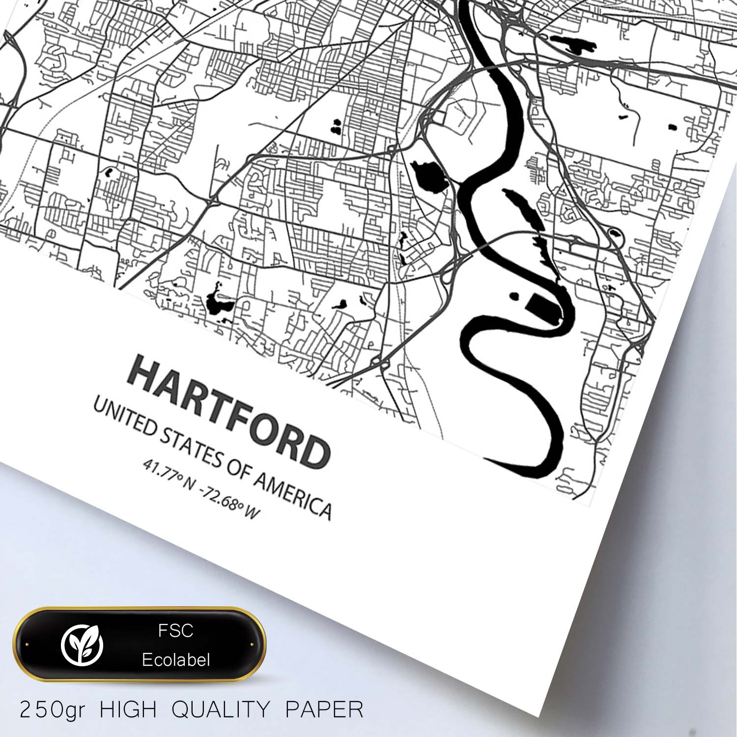 Poster con mapa de artford - USA. Láminas de ciudades de Estados Unidos con mares y ríos en color negro.-Artwork-Nacnic-Nacnic Estudio SL