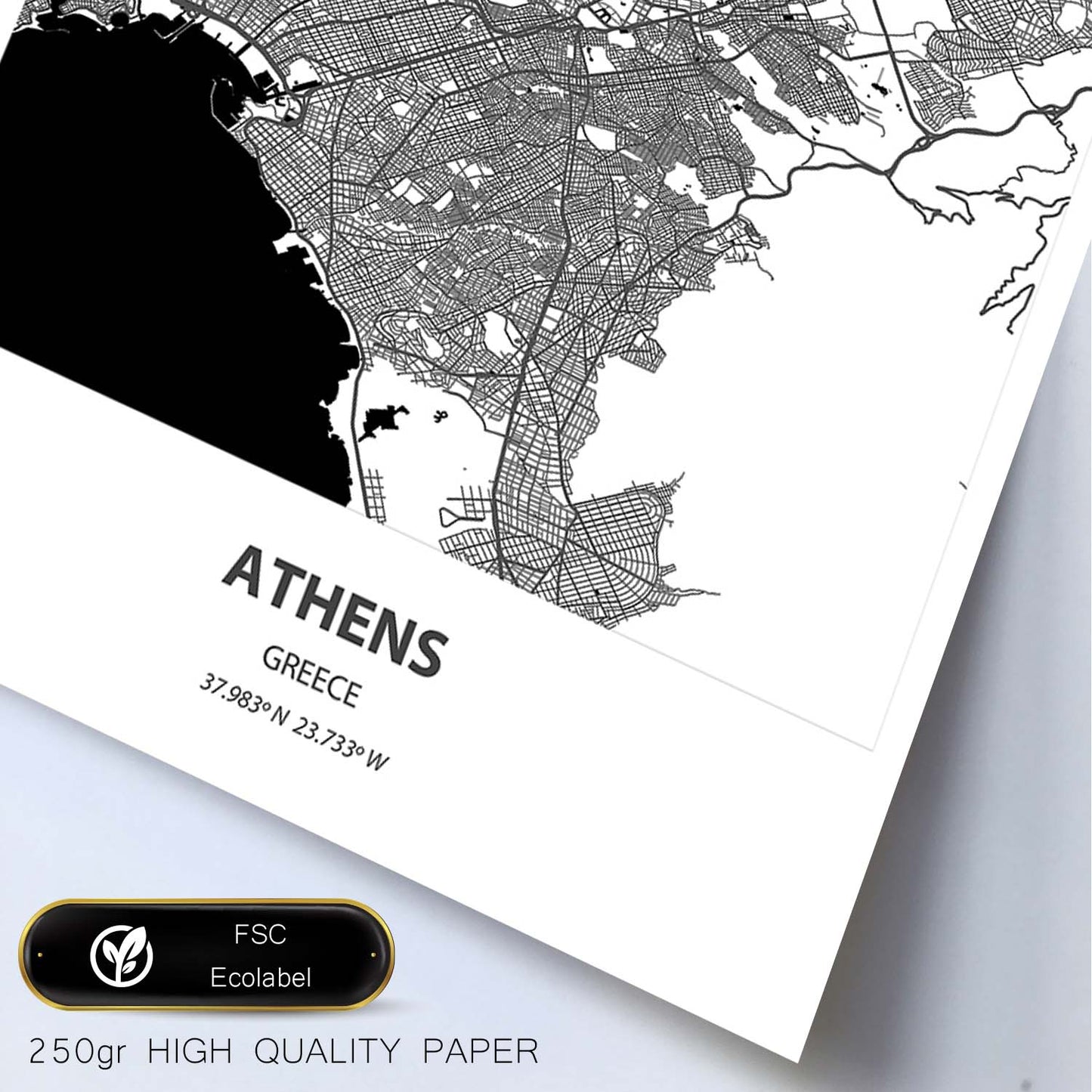 Poster con mapa de Athens - Grecia. Láminas de ciudades de Europa con mares y ríos en color negro.-Artwork-Nacnic-Nacnic Estudio SL