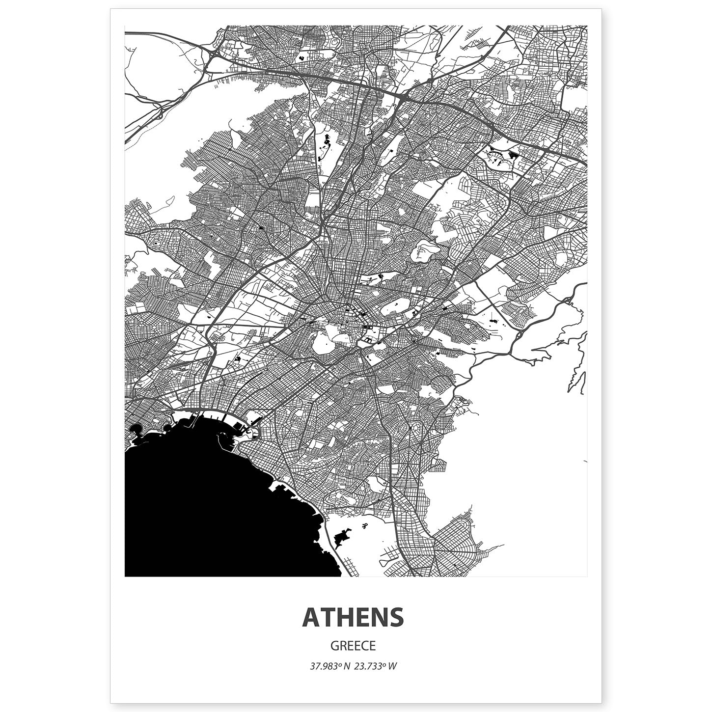 Poster con mapa de Athens - Grecia. Láminas de ciudades de Europa con mares y ríos en color negro.-Artwork-Nacnic-A4-Sin marco-Nacnic Estudio SL