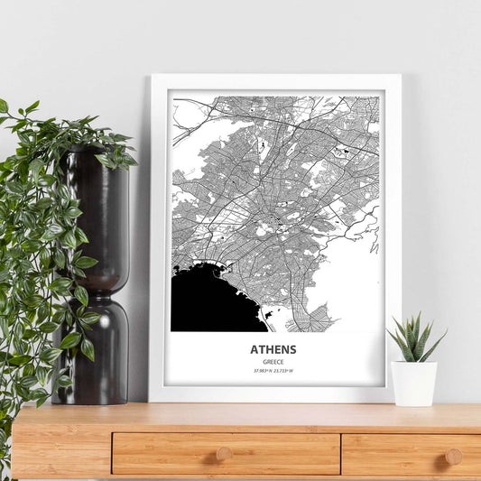 Poster con mapa de Athens - Grecia. Láminas de ciudades de Europa con mares y ríos en color negro.-Artwork-Nacnic-Nacnic Estudio SL