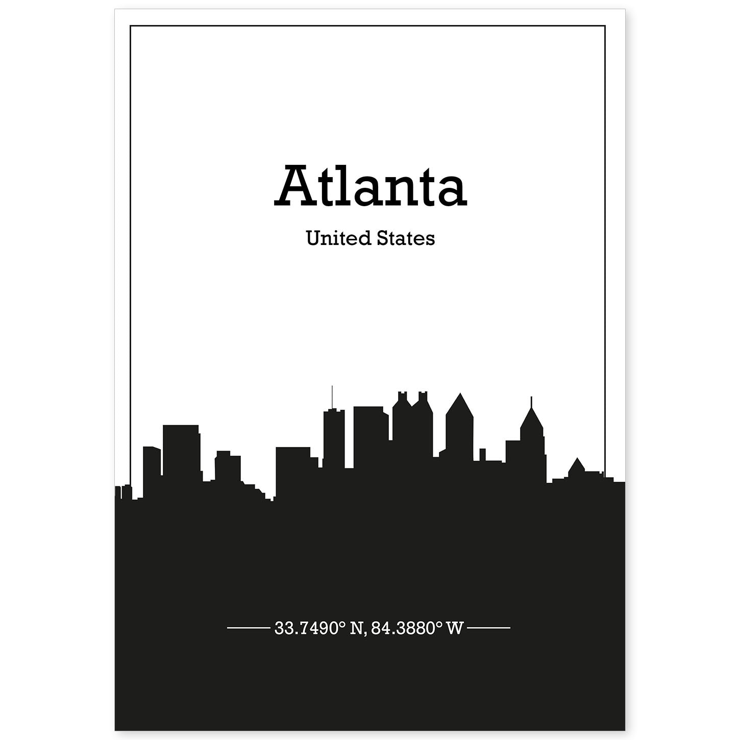 Poster con mapa de Atlanta - USA. Láminas con Skyline de ciudades de Estados Unidos, Canada, Mexico con sombra negra.-Artwork-Nacnic-A4-Sin marco-Nacnic Estudio SL