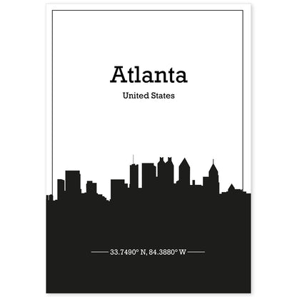 Poster con mapa de Atlanta - USA. Láminas con Skyline de ciudades de Estados Unidos, Canada, Mexico con sombra negra.-Artwork-Nacnic-A4-Sin marco-Nacnic Estudio SL