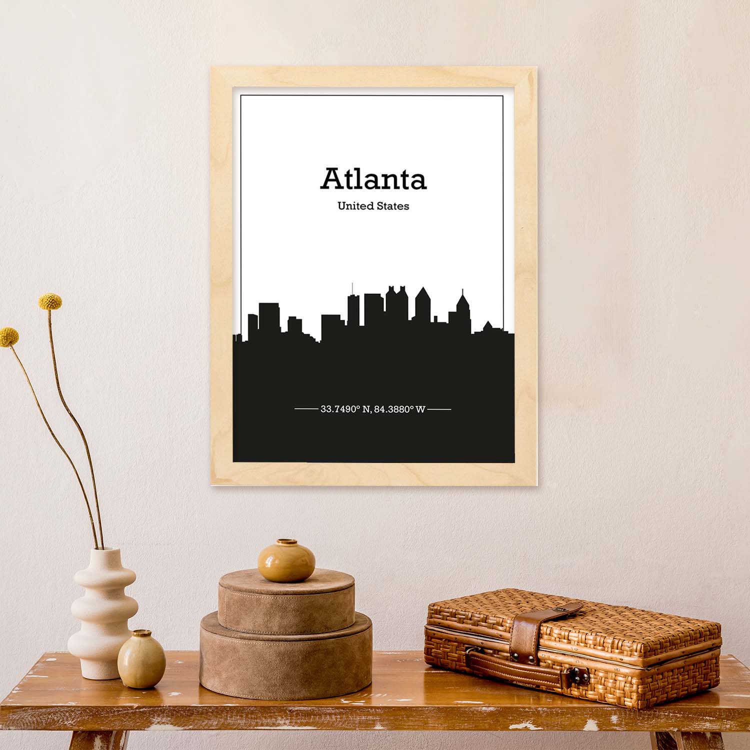 Poster con mapa de Atlanta - USA. Láminas con Skyline de ciudades de Estados Unidos, Canada, Mexico con sombra negra.-Artwork-Nacnic-Nacnic Estudio SL
