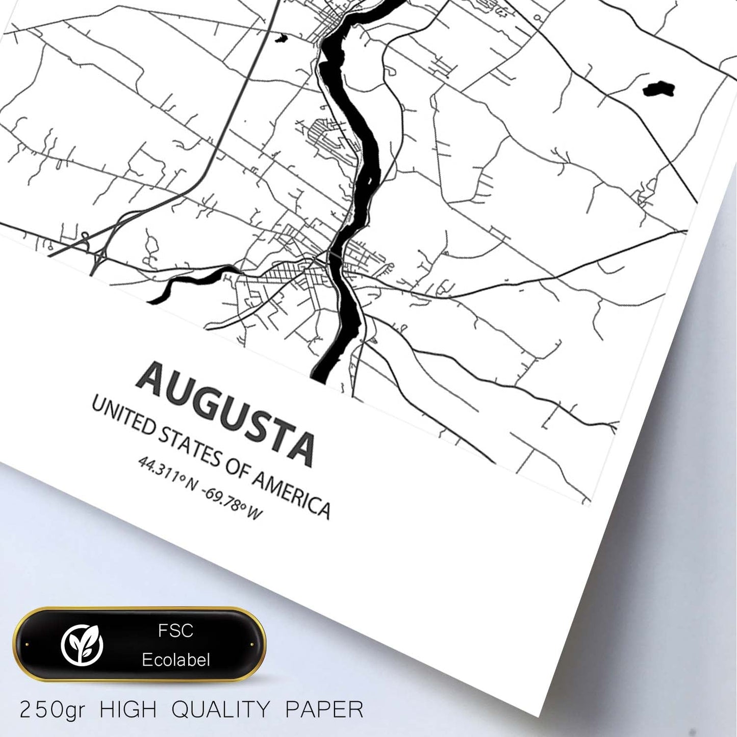 Poster con mapa de Augusta - USA. Láminas de ciudades de Estados Unidos con mares y ríos en color negro.-Artwork-Nacnic-Nacnic Estudio SL