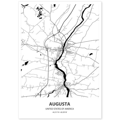 Poster con mapa de Augusta - USA. Láminas de ciudades de Estados Unidos con mares y ríos en color negro.-Artwork-Nacnic-A4-Sin marco-Nacnic Estudio SL