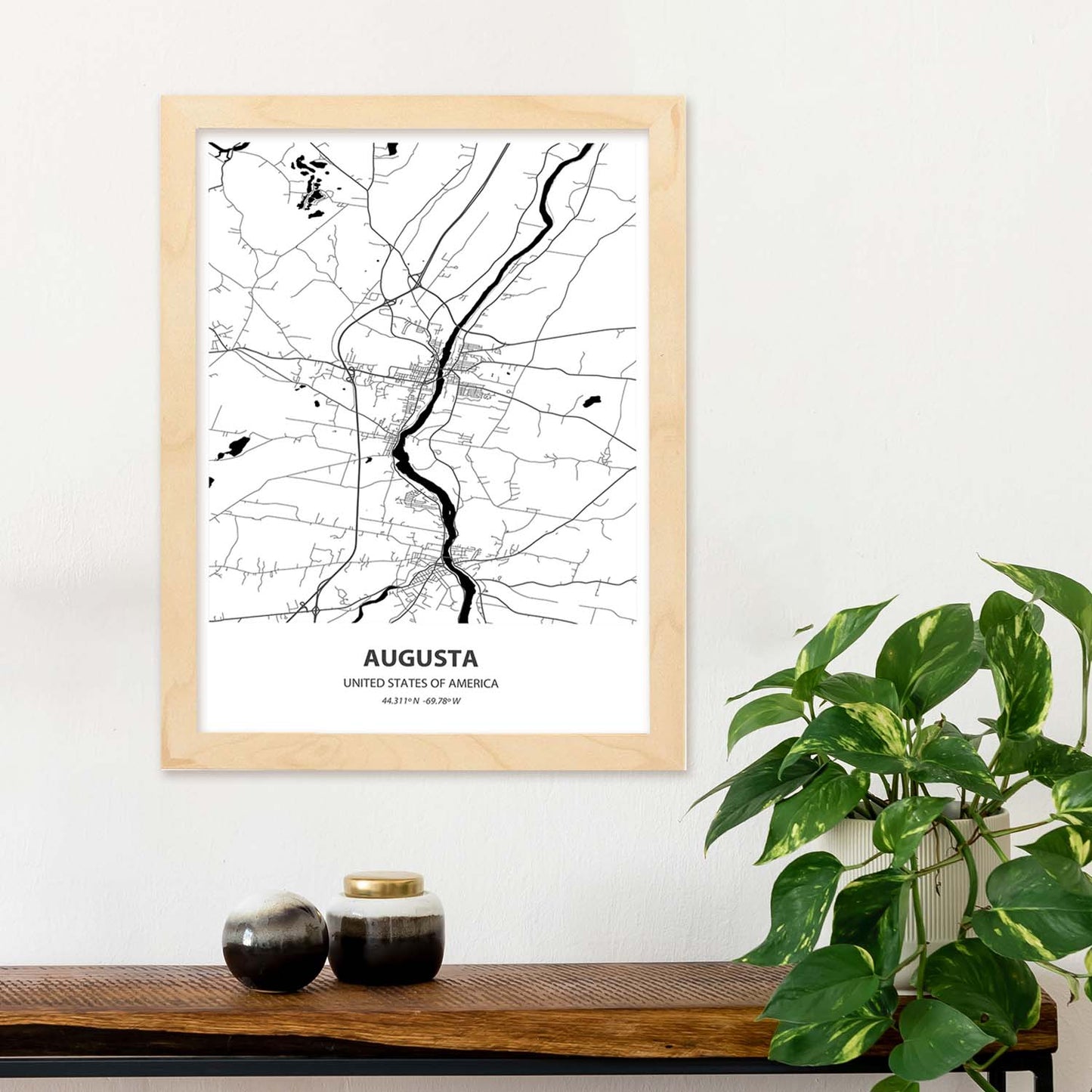 Poster con mapa de Augusta - USA. Láminas de ciudades de Estados Unidos con mares y ríos en color negro.-Artwork-Nacnic-Nacnic Estudio SL