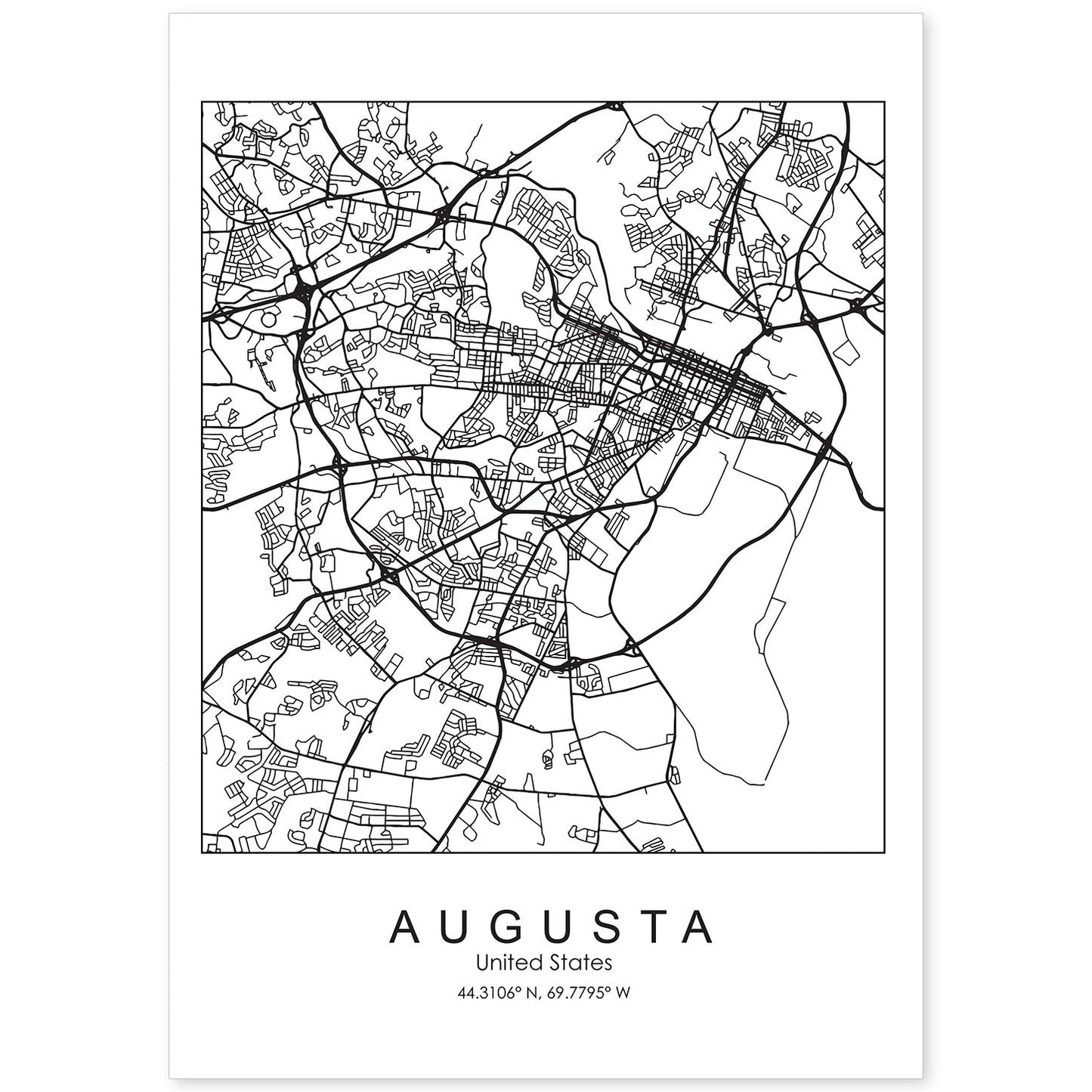 Poster con mapa de Augusta. Lámina de Estados Unidos, con imágenes de mapas y carreteras-Artwork-Nacnic-A4-Sin marco-Nacnic Estudio SL