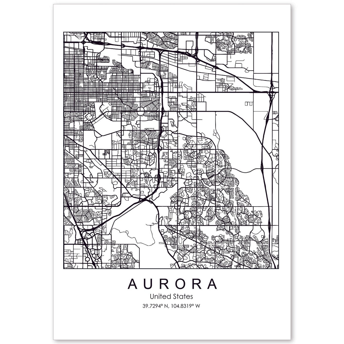 Poster con mapa de Aurora. Lámina de Estados Unidos, con imágenes de mapas y carreteras-Artwork-Nacnic-A4-Sin marco-Nacnic Estudio SL