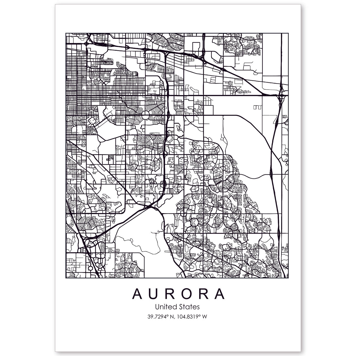 Poster con mapa de Aurora. Lámina de Estados Unidos, con imágenes de mapas y carreteras-Artwork-Nacnic-A4-Sin marco-Nacnic Estudio SL