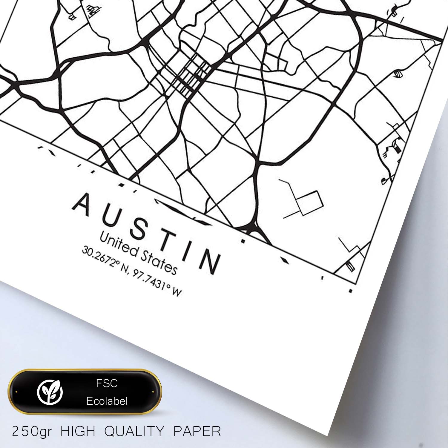 Poster con mapa de Austin. Lámina de Estados Unidos, con imágenes de mapas y carreteras-Artwork-Nacnic-Nacnic Estudio SL