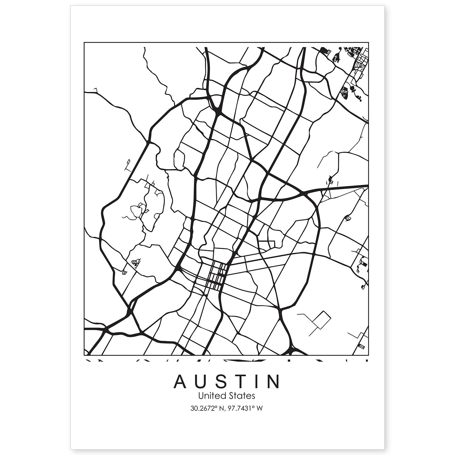 Poster con mapa de Austin. Lámina de Estados Unidos, con imágenes de mapas y carreteras-Artwork-Nacnic-A4-Sin marco-Nacnic Estudio SL