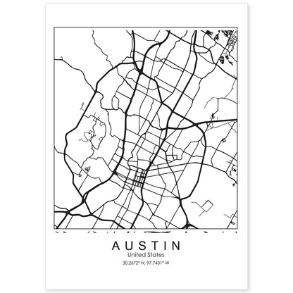 Poster con mapa de Austin. Lámina de Estados Unidos, con imágenes de mapas y carreteras-Artwork-Nacnic-A4-Sin marco-Nacnic Estudio SL