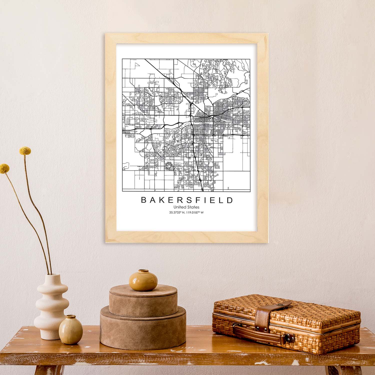 Poster con mapa de Bakersfield. Lámina de Estados Unidos, con imágenes de mapas y carreteras-Artwork-Nacnic-Nacnic Estudio SL
