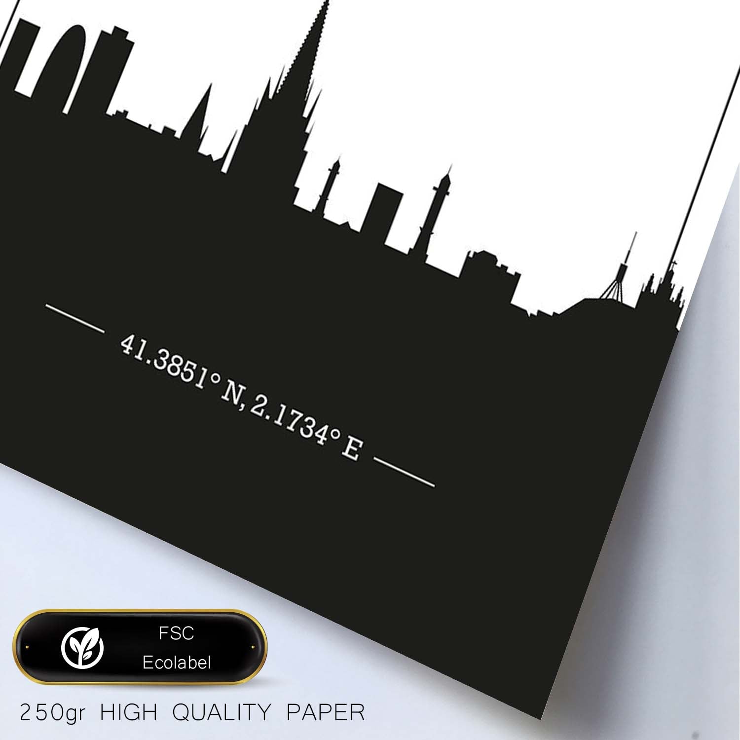Poster con mapa de Barcelona - España. Láminas con Skyline de ciudades de Europa con sombra negra.-Artwork-Nacnic-Nacnic Estudio SL