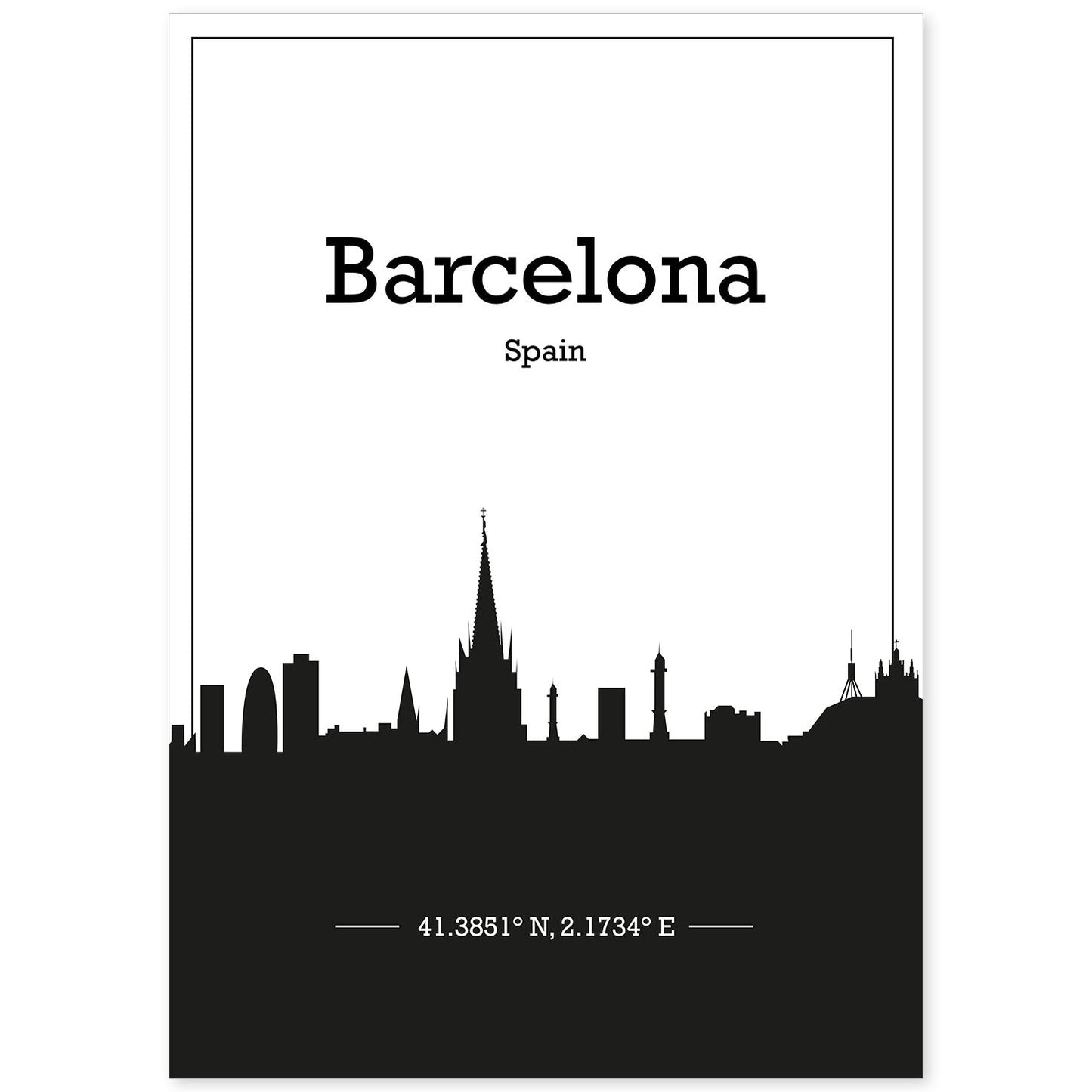 Poster con mapa de Barcelona - España. Láminas con Skyline de ciudades de Europa con sombra negra.-Artwork-Nacnic-A4-Sin marco-Nacnic Estudio SL